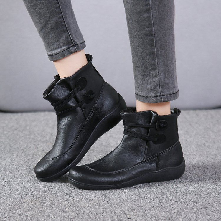 Vintage Fashion Plus Size - Women Vintage Round Toe PU Leather