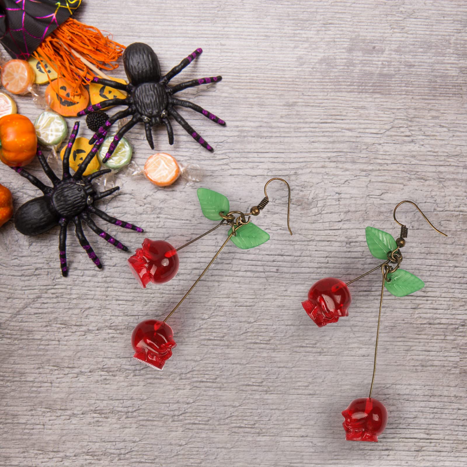 Quirky Vintage Fashion - Skull Cherry -Red Skulls Earrings-Halloween Earrings-Funky