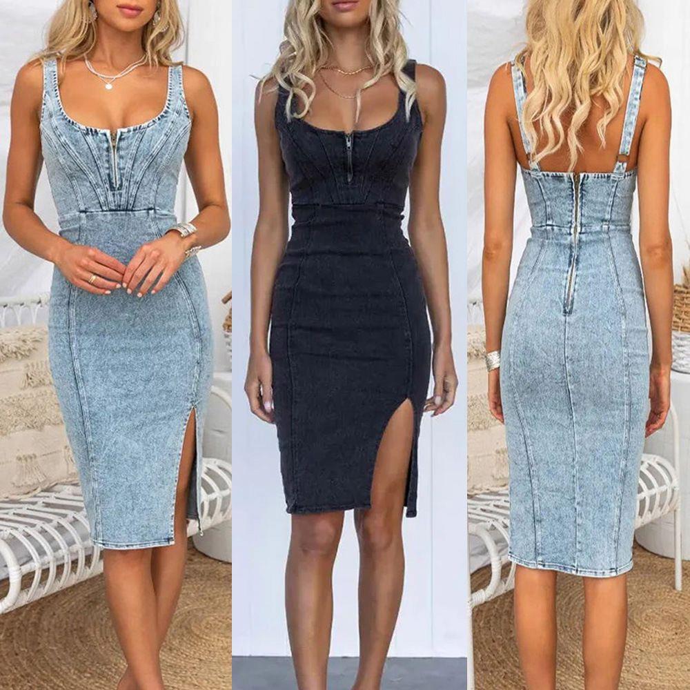 Denim Skirt Midi Vintage - 2023 Vintage U-Neck Strapless Short Sleeve