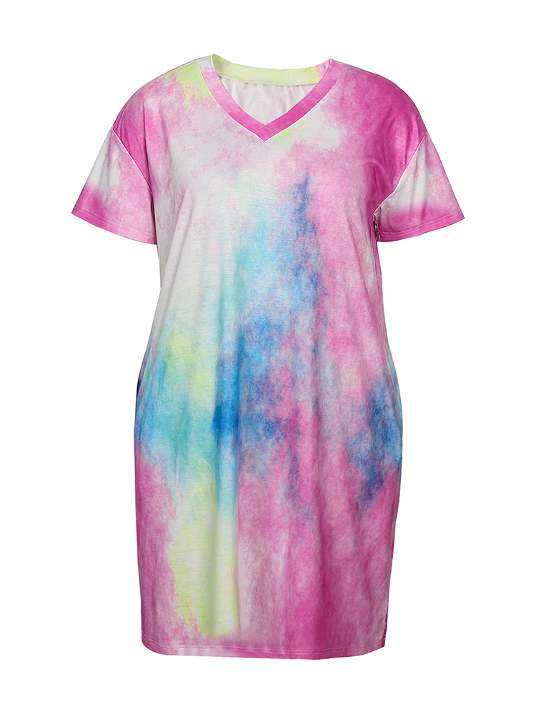 Plus Size Women's Casual Dress - Tie Dye Shirt Vintage 评论和价格