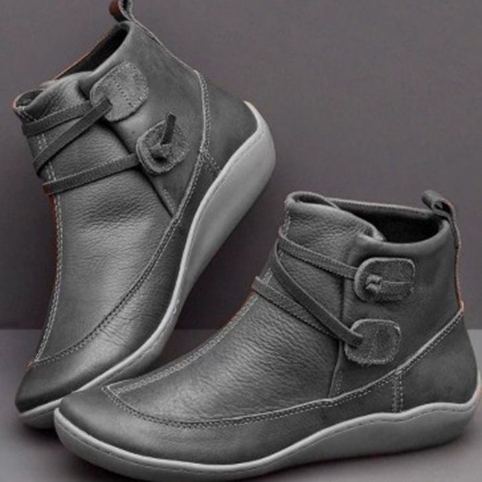 Women Vintage Round Toe PU Lea - Vintage Fashion Plus Size 评论和价格