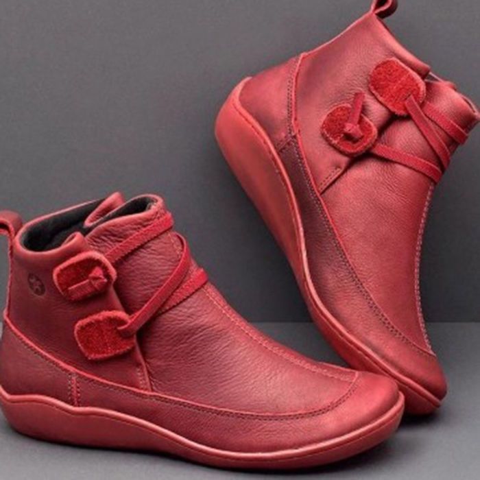 Women Vintage Round Toe PU Lea - Vintage Fashion Plus Size 评论和价格