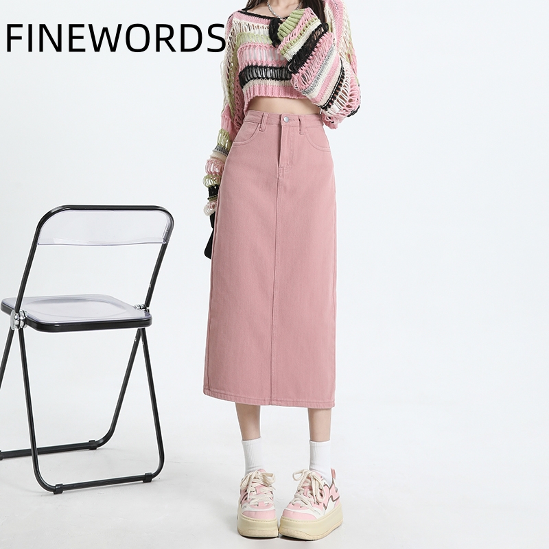 FINEWORDS Vintage Pink Denim L - Denim Skirt Midi Vintage 评论和价格