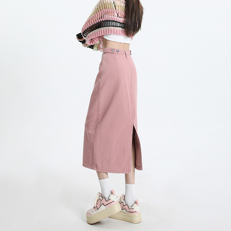 FINEWORDS Vintage Pink Denim L - Denim Skirt Midi Vintage 评论和价格