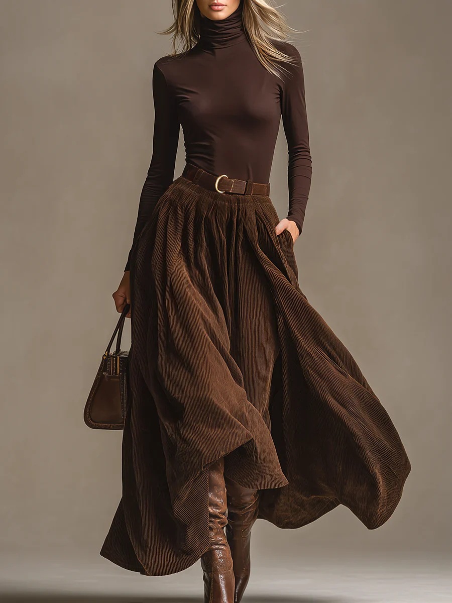 Retro Long Sleeve Corduroy Lon - Vintage Fashion Retro Outfit 评论和价格