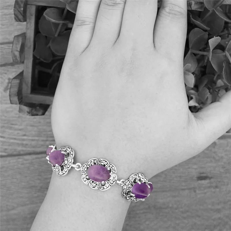 Oval Amethysts Bracelet Plum F - Vintage Fashion Look 评论和价格