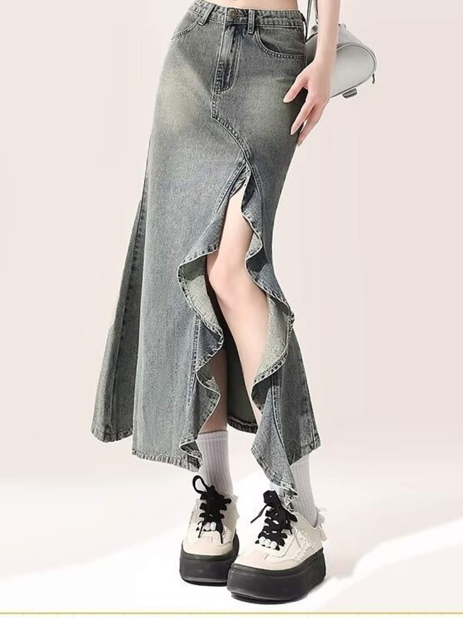 Women's Vintage Washed Denim M - Denim Skirt Midi Vintage 评论和价格
