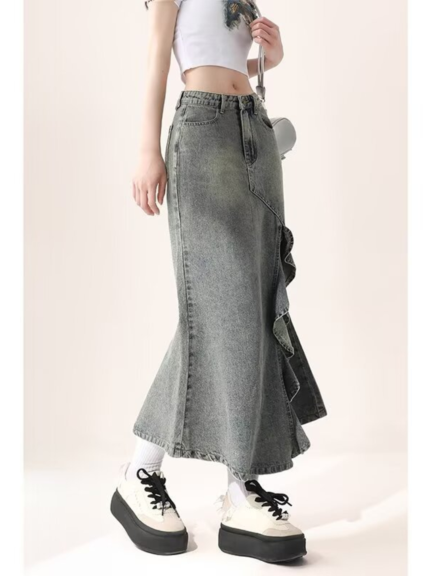 Women's Vintage Washed Denim M - Denim Skirt Midi Vintage 评论和价格