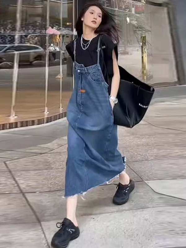 Vintage American Denim Overall - Denim Skirt Midi Vintage 评论和价格