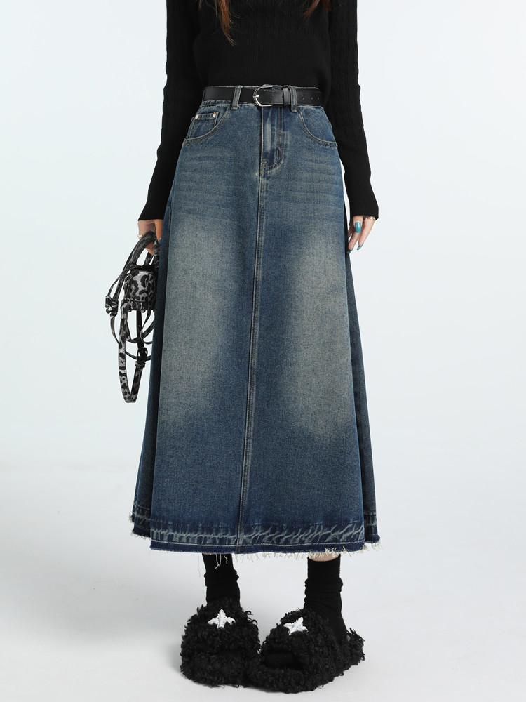 High Waist Vintage A-line Jean - Denim Skirt Midi Vintage 评论和价格