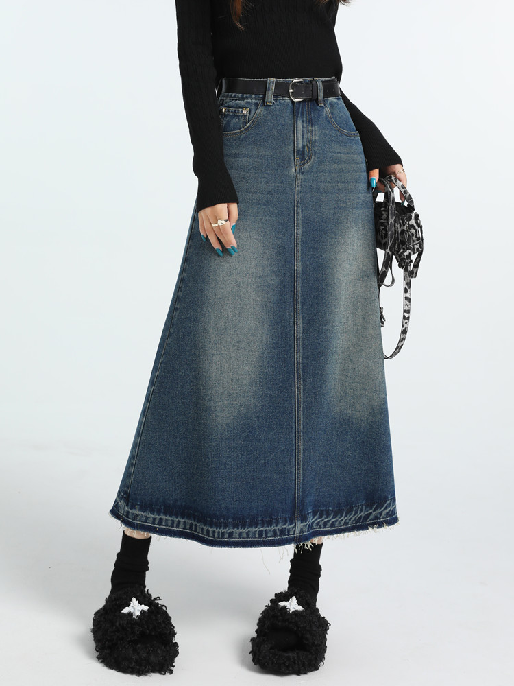 High Waist Vintage A-line Jean - Denim Skirt Midi Vintage 评论和价格