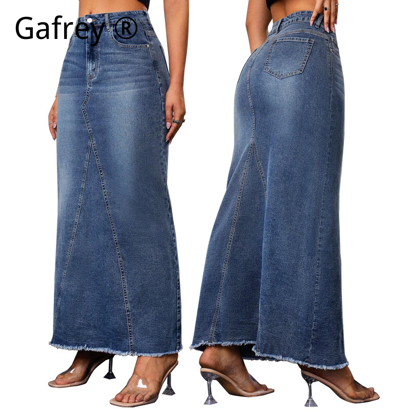 Women Denim Midi Skirt High Wa - Denim Skirt Midi Vintage 评论和价格