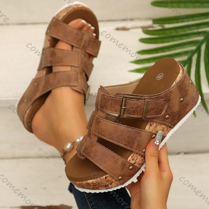 Vintage Buckle Strap Wedge Sli - Vintage Outdoor Fashion 评论和价格