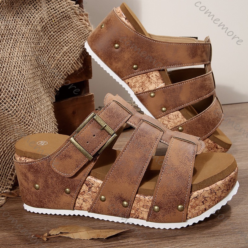 Vintage Buckle Strap Wedge Sli - Vintage Outdoor Fashion 评论和价格