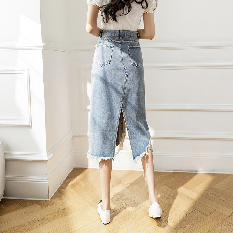Vintage S-5XL Split Pearl Bead - Denim Skirt Midi Vintage 评论和价格