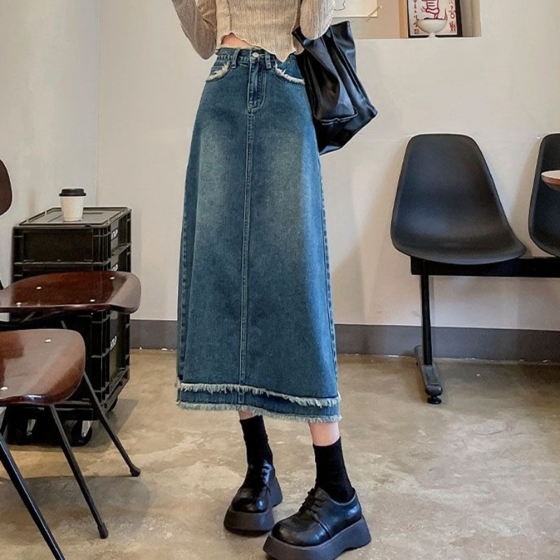 Skirts Women Midi Fashion High - Denim Skirt Midi Vintage 评论和价格
