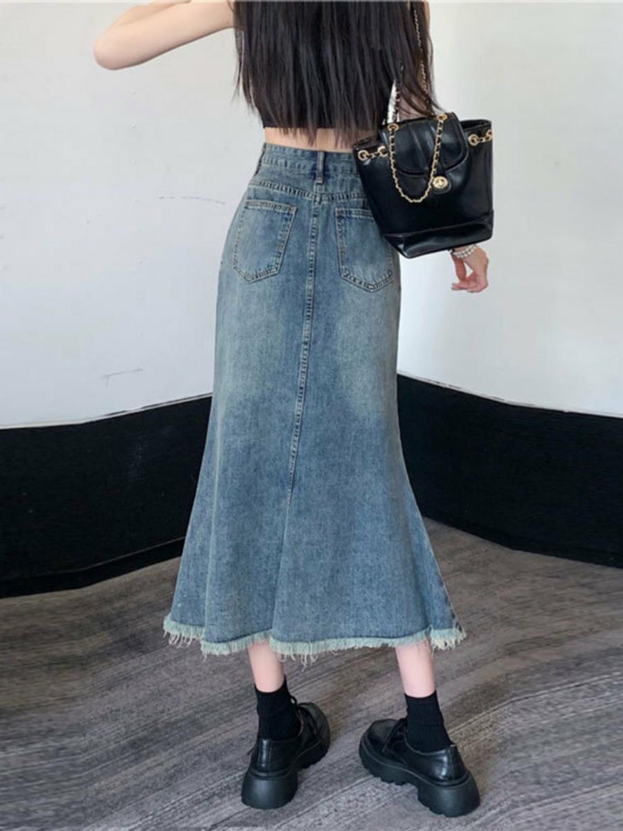 High Waist A-Line Midi Skirt W - Denim Skirt Midi Vintage 评论和价格