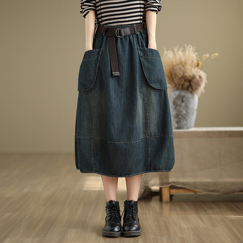 Large Size Denim Skirt With Be - Denim Skirt Midi Vintage 评论和价格