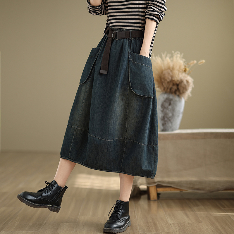 Large Size Denim Skirt With Be - Denim Skirt Midi Vintage 评论和价格