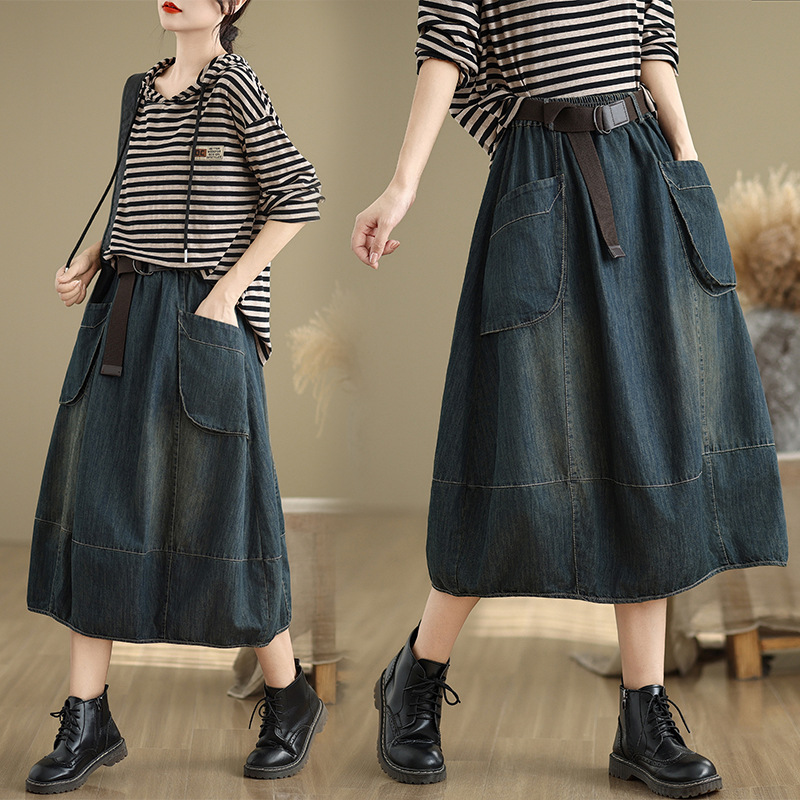 Large Size Denim Skirt With Be - Denim Skirt Midi Vintage 评论和价格