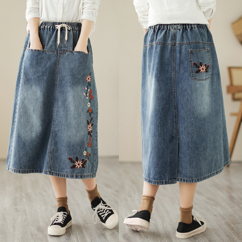 Japanese Vintage Mori Girl Flo - Denim Skirt Midi Vintage 评论和价格