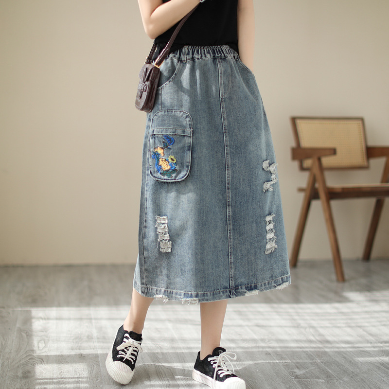 Japanese Vintage Mori Girl Flo - Denim Skirt Midi Vintage 评论和价格
