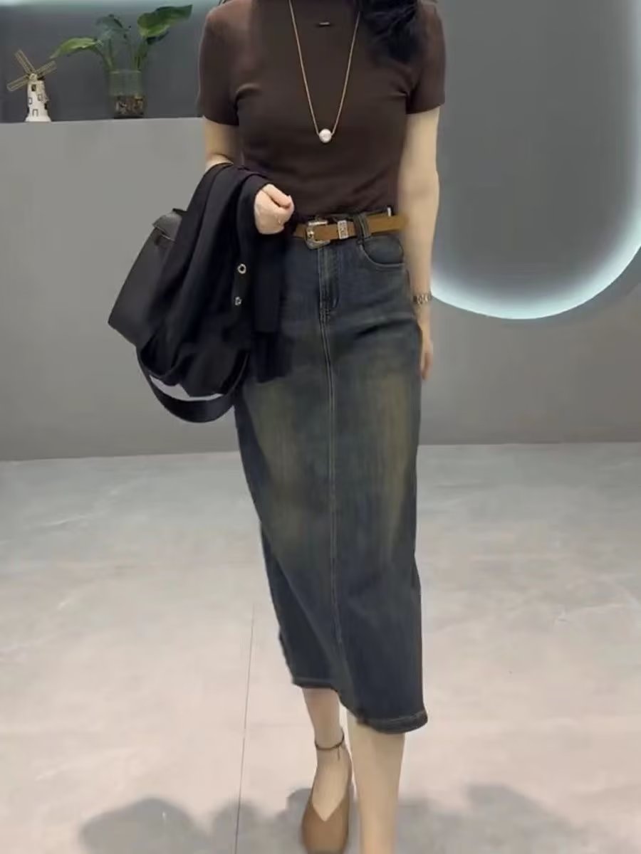 High Waist A-Line Midi Denim S - Denim Skirt Midi Vintage 评论和价格