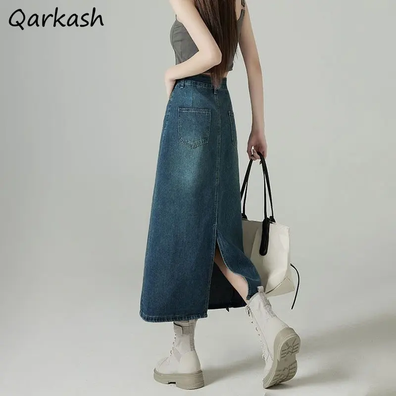 Denim Skirts Women Midi Back-s - Denim Skirt Midi Vintage 评论和价格