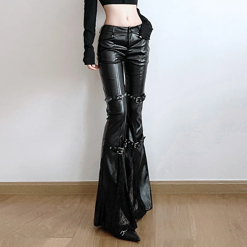 Women's PU Leather Flare Pants - Vintage Fashion Aesthetic 评论和价格