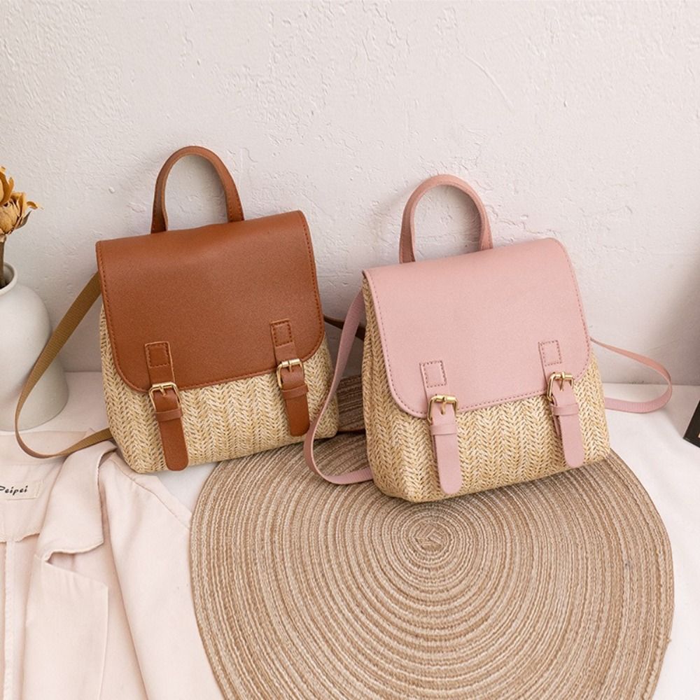 Fashion PU Leather Straw Backp - Vintage Fashion Look 评论和价格