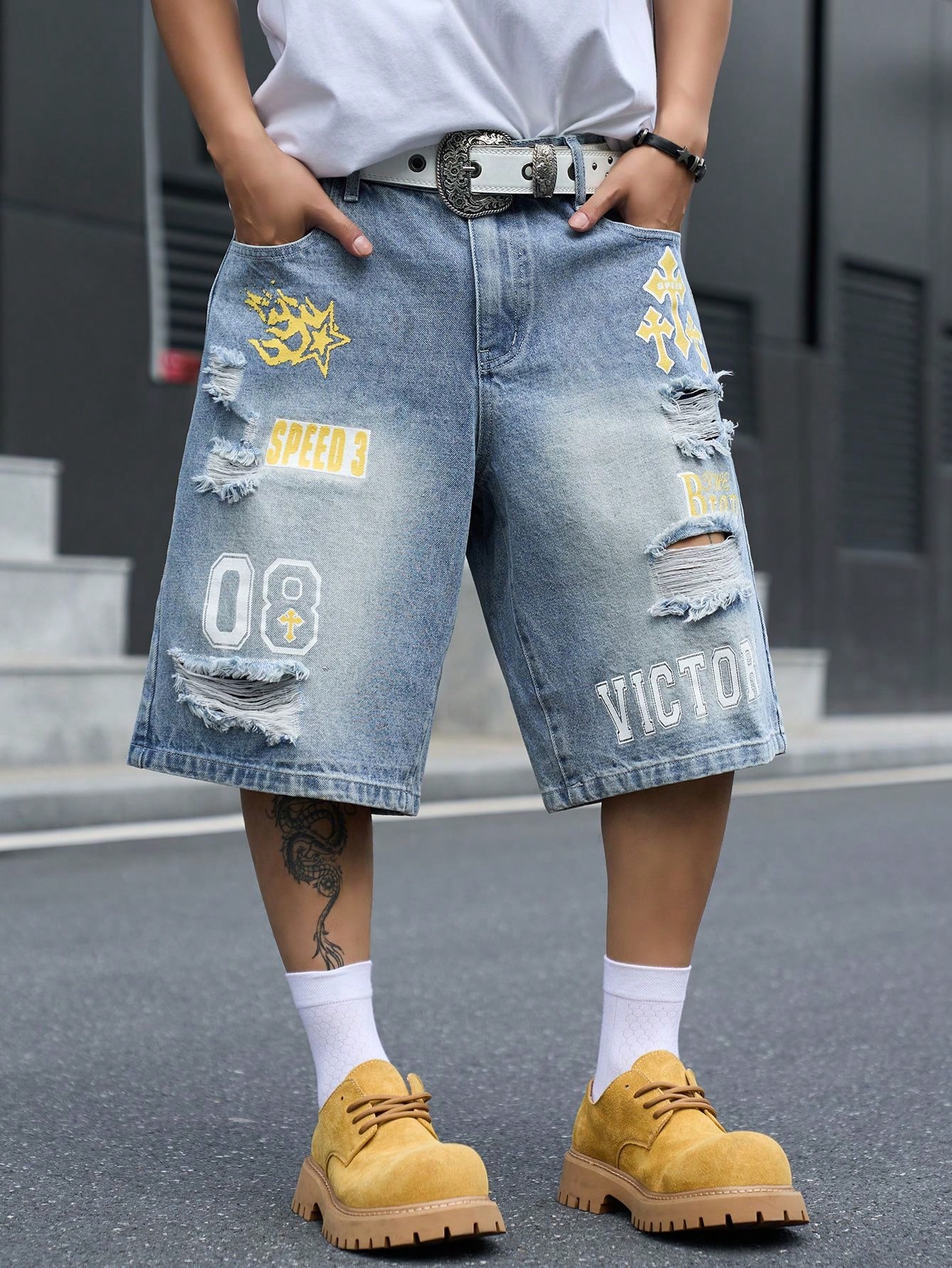 Men's Loose Fit Denim Bermuda  - Vintage Fashion Jeans 评论和价格